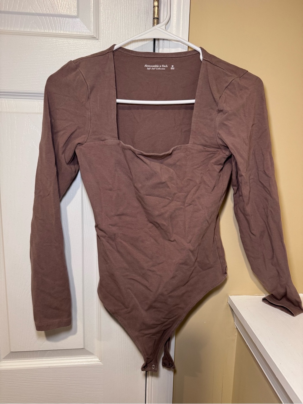 Abercrombie & Fitch Mauve-Brown Long Sleeve Square Neck Bodysuit